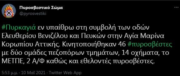 φωτιά Κορωπί Πυροσβεστική