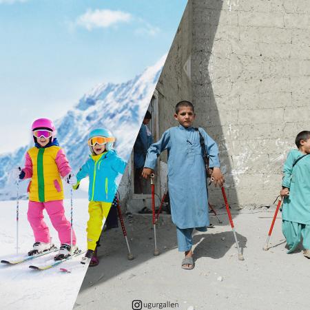 τραυματισμένα παιδιά και παιδιά που κάνουν σκι 