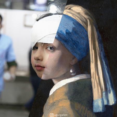 τραυματισμένο παιδί και κομμάτι πίνακα